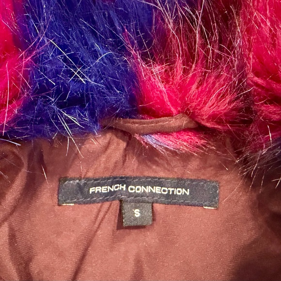 FRENCH CONNECTION Multi-Color Faux Fur Cropped Jacket - Pink, Blue & Wine - Picture 6 of 6